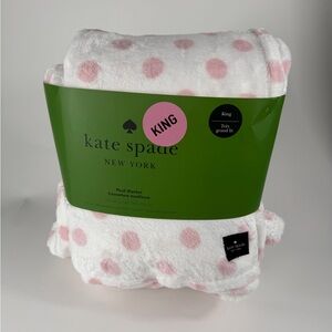 Kate Spade Pink and White Polka Dot Plush Blanket ~ King